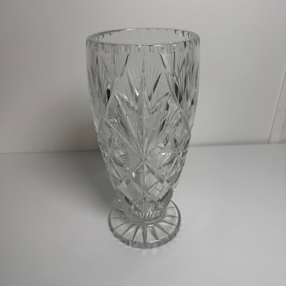 Cut Crystal Vase Pedestal 10.5in Clear Pinwheel Starburst‎ Vintage Decor